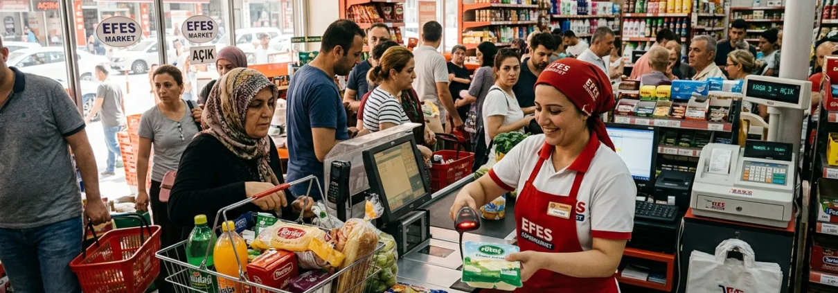 İzmir Barkodlu Satış Programı İzmir barkodlu satış programı yoğun süpermarket kasasında barkod okutma