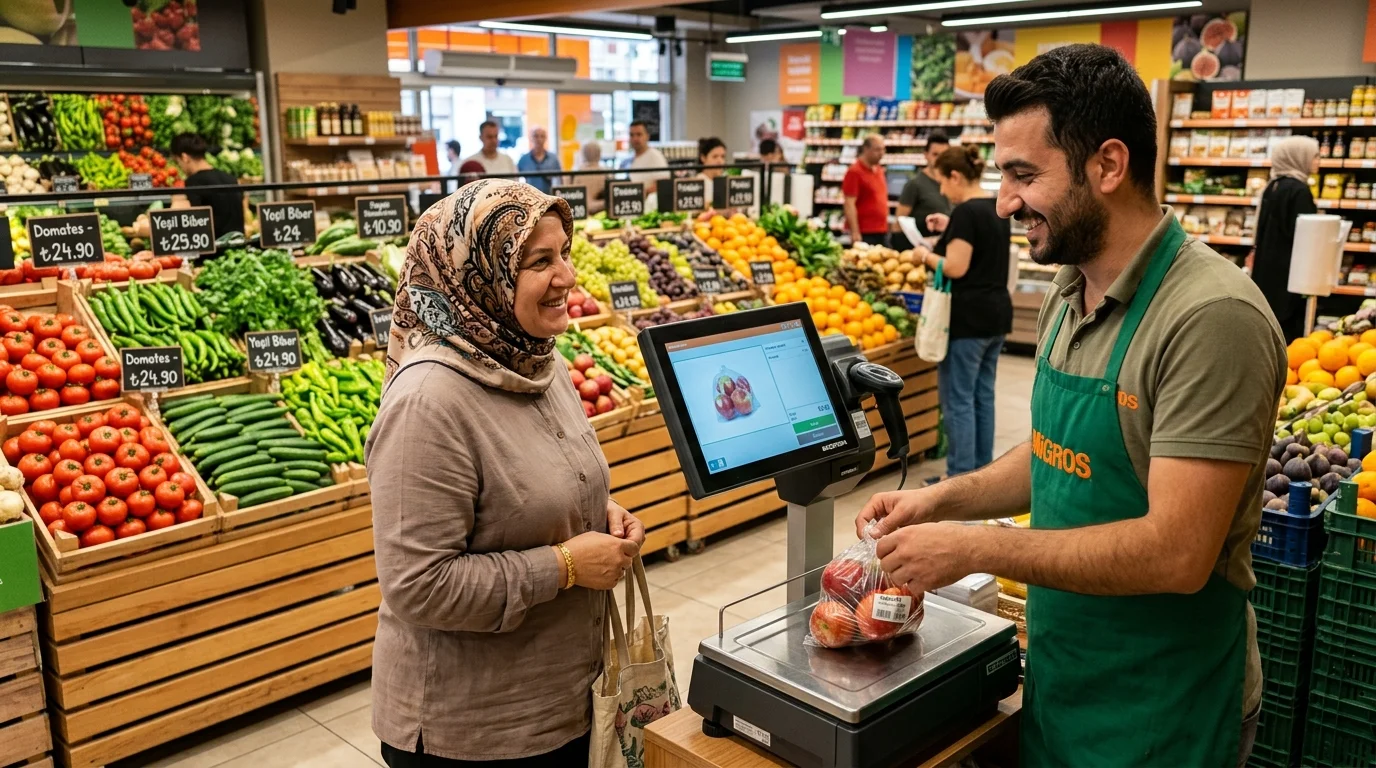 Manav Fiyat Sorgulama Manav fiyat sorgulama ve tartım sistemi; terazili barkod basımı ve müşteri fiyat gör ekranıyla reyon karmaşasını ortadan kaldırır.