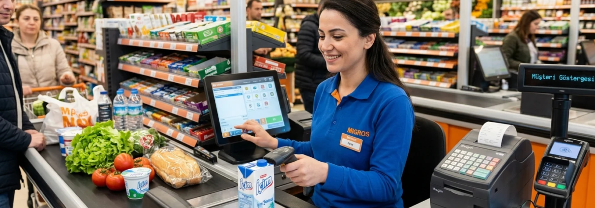 Market yazarkasa programı; yeni nesil ÖKC yazarkasa POS entegrasyonuyla mali fiş ve e-arşiv faturaları kasada saniyeler içinde düzenler.