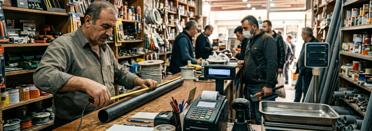 Nalburiye ve nalbur programı; çivi, boya, tesisat ve el aletleri stoklarını karmaşık birim dönüşümleriyle kolayca kontrol eder.