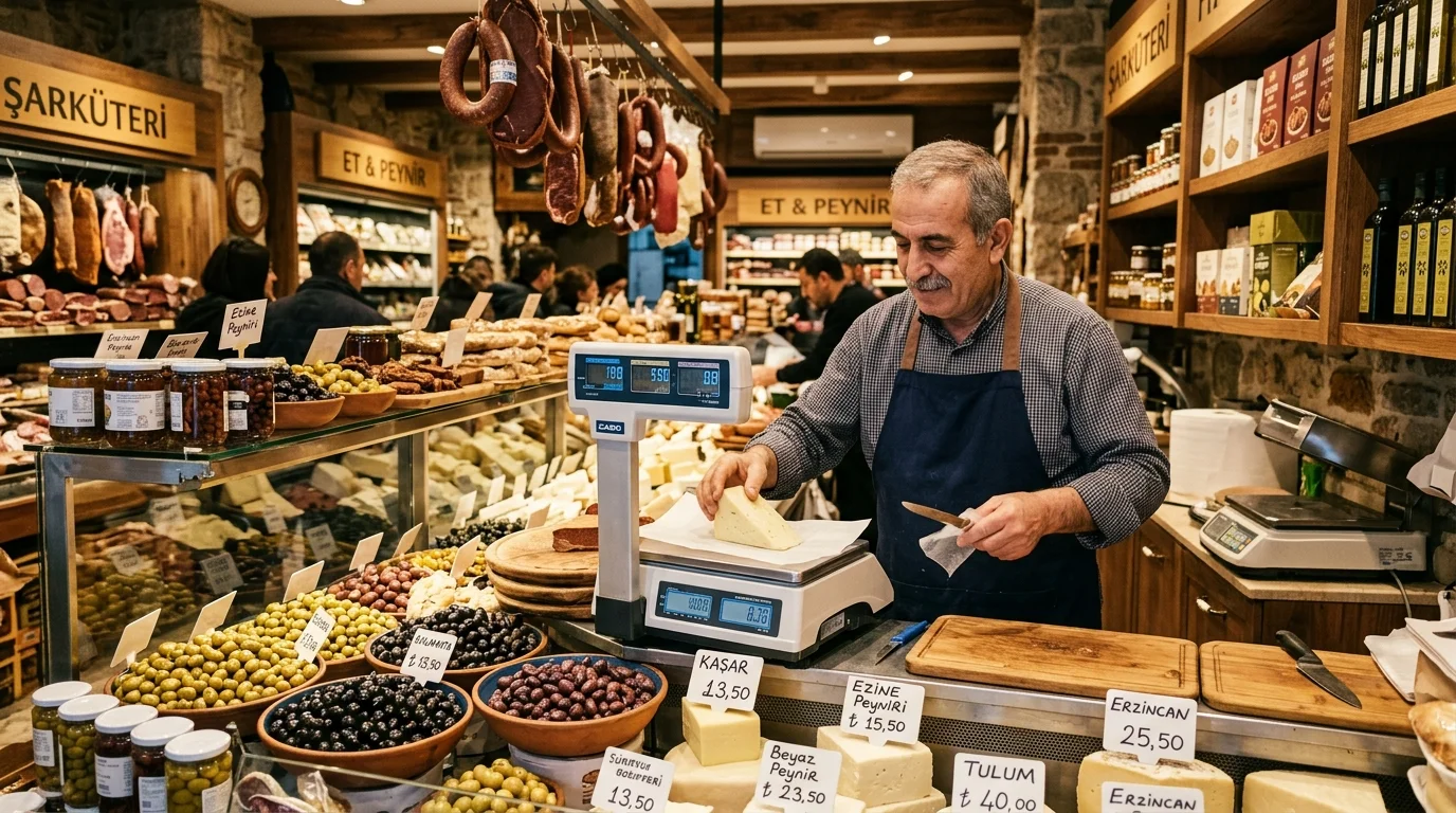 Şarküteri barkod sistemi; gramajlı peynir, zeytin ve et mamullerinde elektronik terazi ve hızlı POS ile kuruşu kuruşuna satış sağlar.