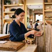 Tekstil ve Butik Mağazalarında Beden Renk Takipli Giyim Barkod Sistemleri Giyim mağazası barkod sistemleri askıdaki elbise barkod etiket taraması