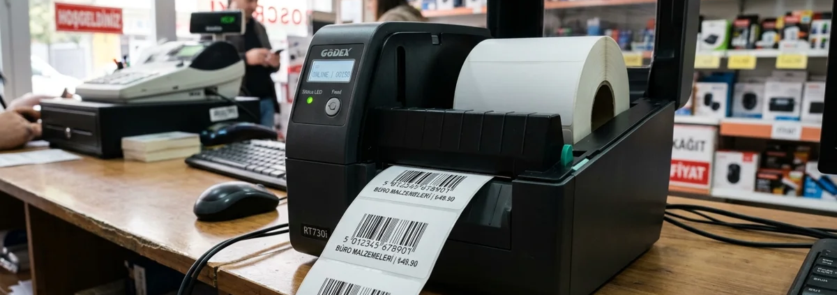 Barkodlu Etiket Basma Programı Masaüstü termal barkod etiket yazıcıdan çıkan kendinden yapışkanlı ürün barkod etiketleri